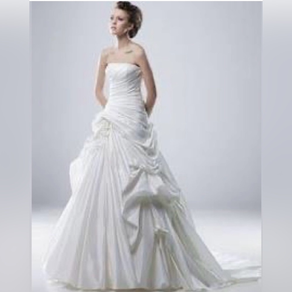Modeca “Mary” ravello taffeta strapless drop-waist ball gown wedding gown